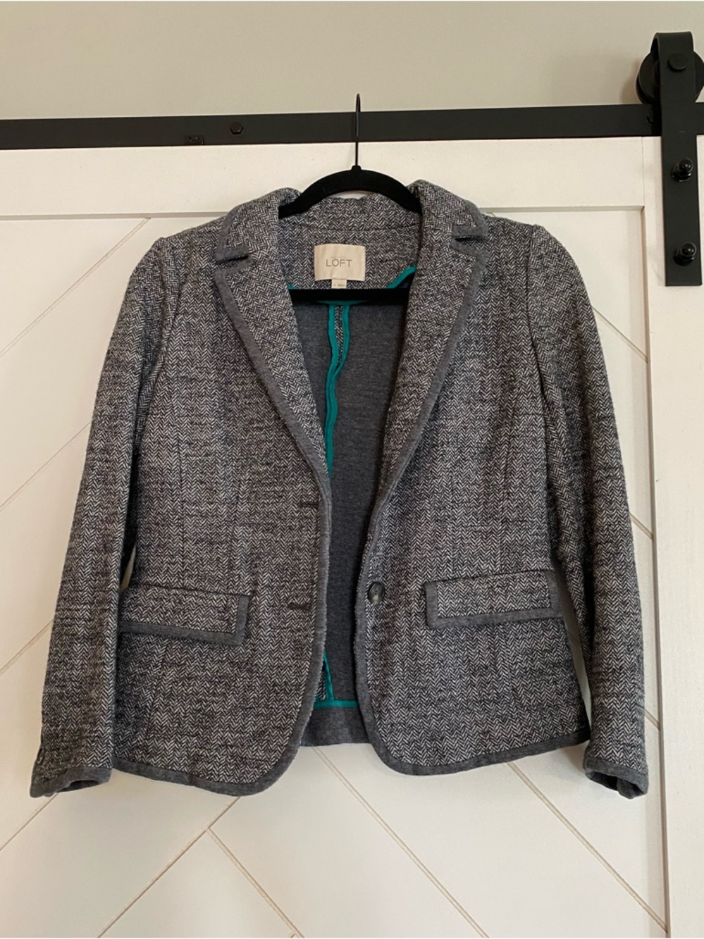 LOFT Gray Herringbone Tailored Blazer